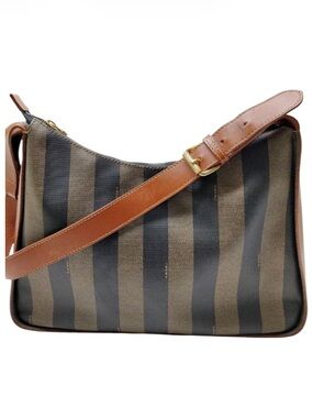 Fendi Black and Brown Striped Shoulder Bag